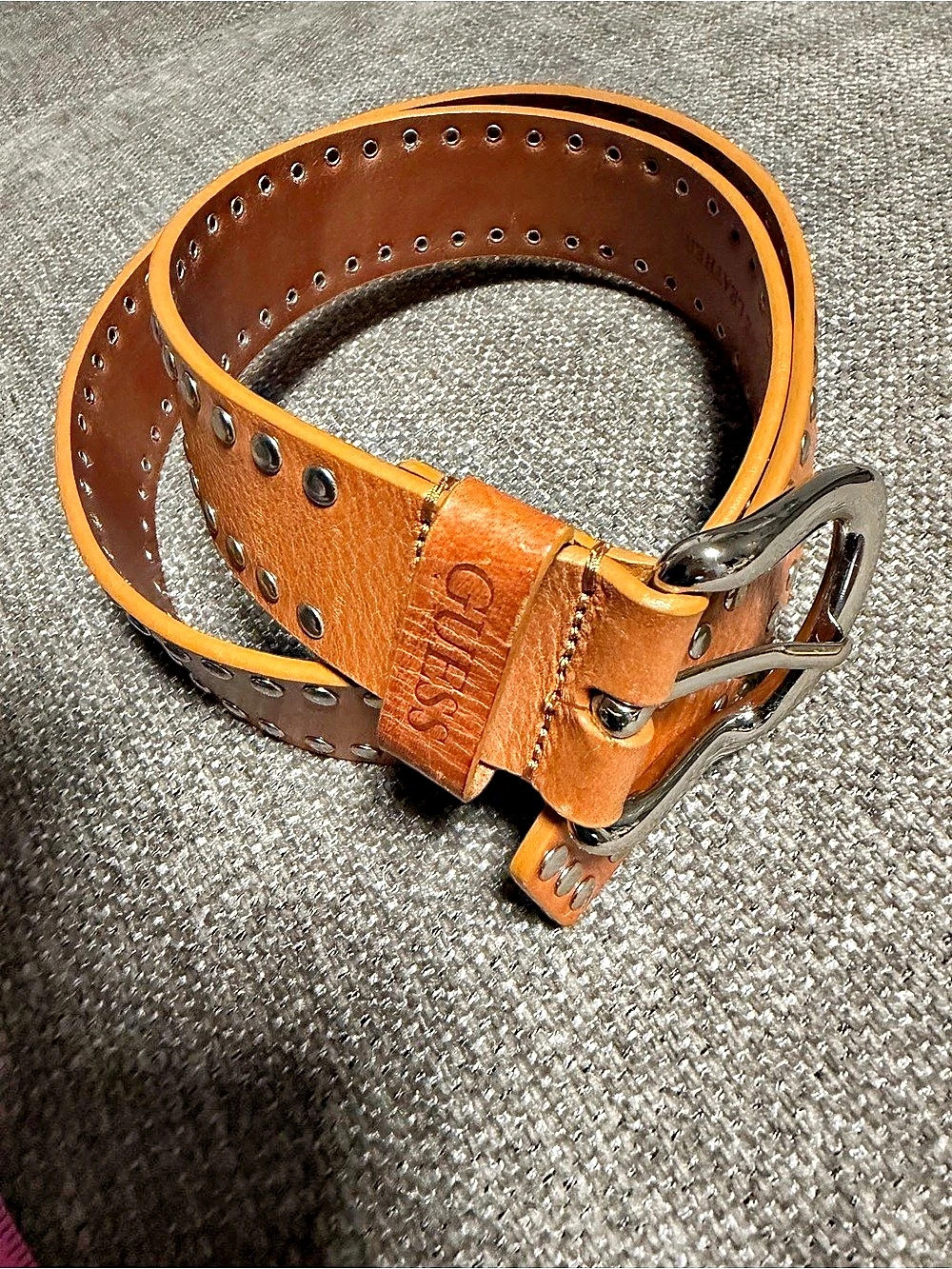 GUESS Studded Leather Belt in Brown Size M